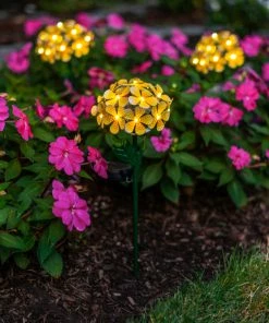 Promo 🤩 Touch Of ECO Solar LED Metal Flower Stake Lights, Yellow 😀