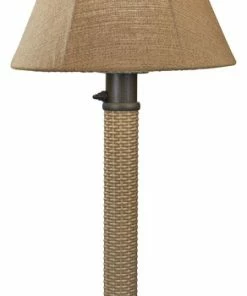 Coupon 😉 Patio Living Concepts Umbrella Table Lamp , 2" Mocha Cream Wicker, Bronze Tube Body, Straw Linen ✨