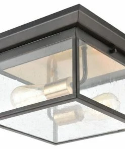 New 👍 Bailey Street Home Two Light Flush Mount Matte Black/Brushed Brass Finish Seedy Glass - Ceiling ⌛